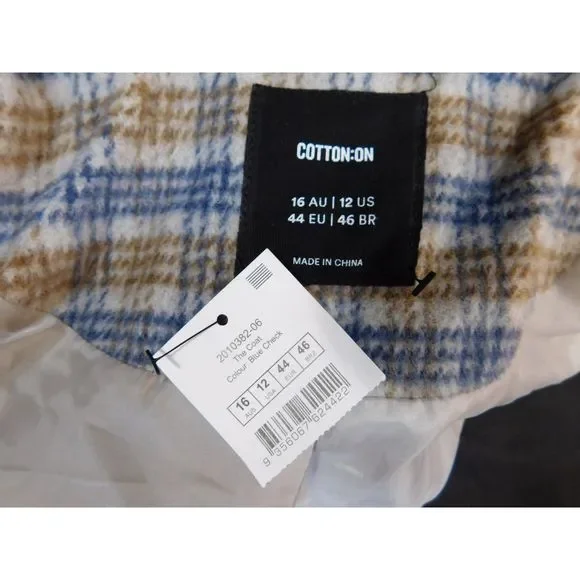 Cotton On 2 Button Plaid Long Coat NWT Size 12 - Picture 12 of 14